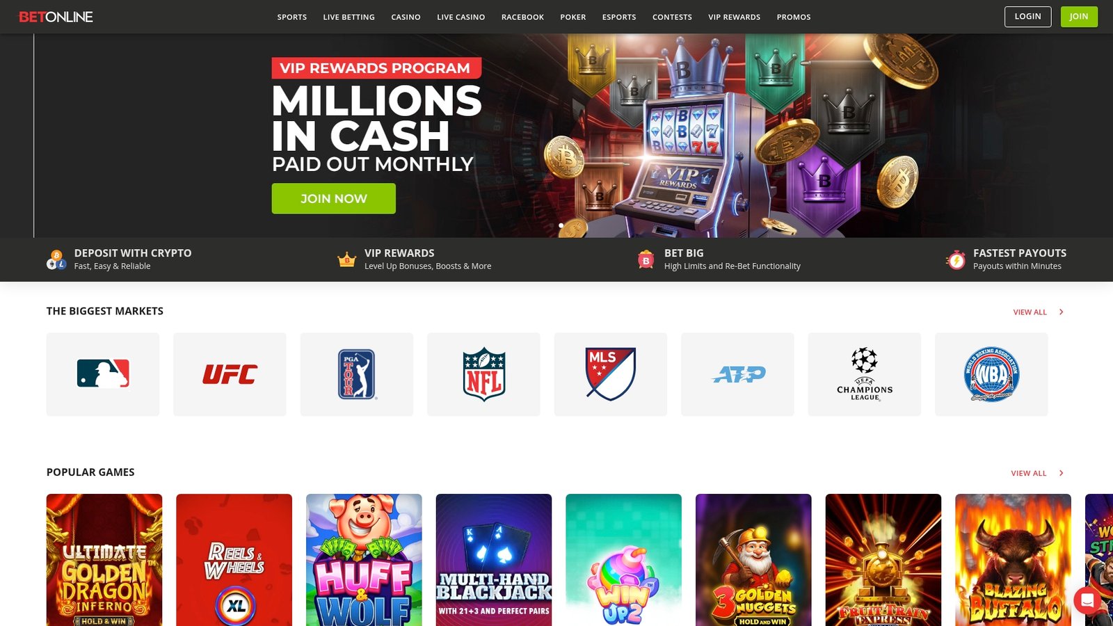 Official lobby screenshot of BetOnline