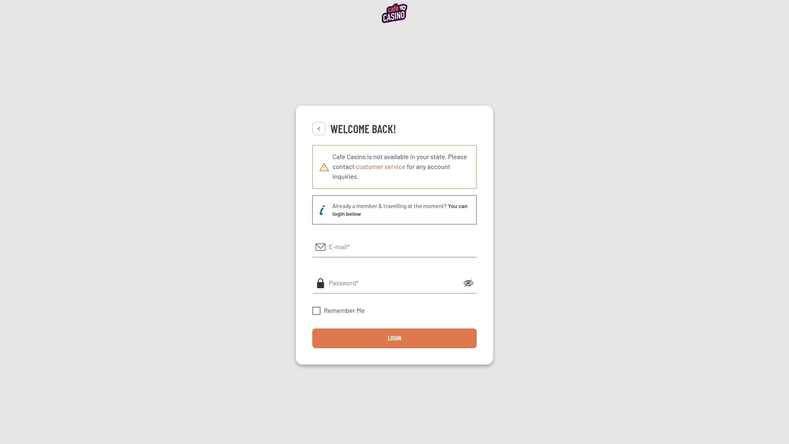 Official lobby screenshot of Cafe Casino