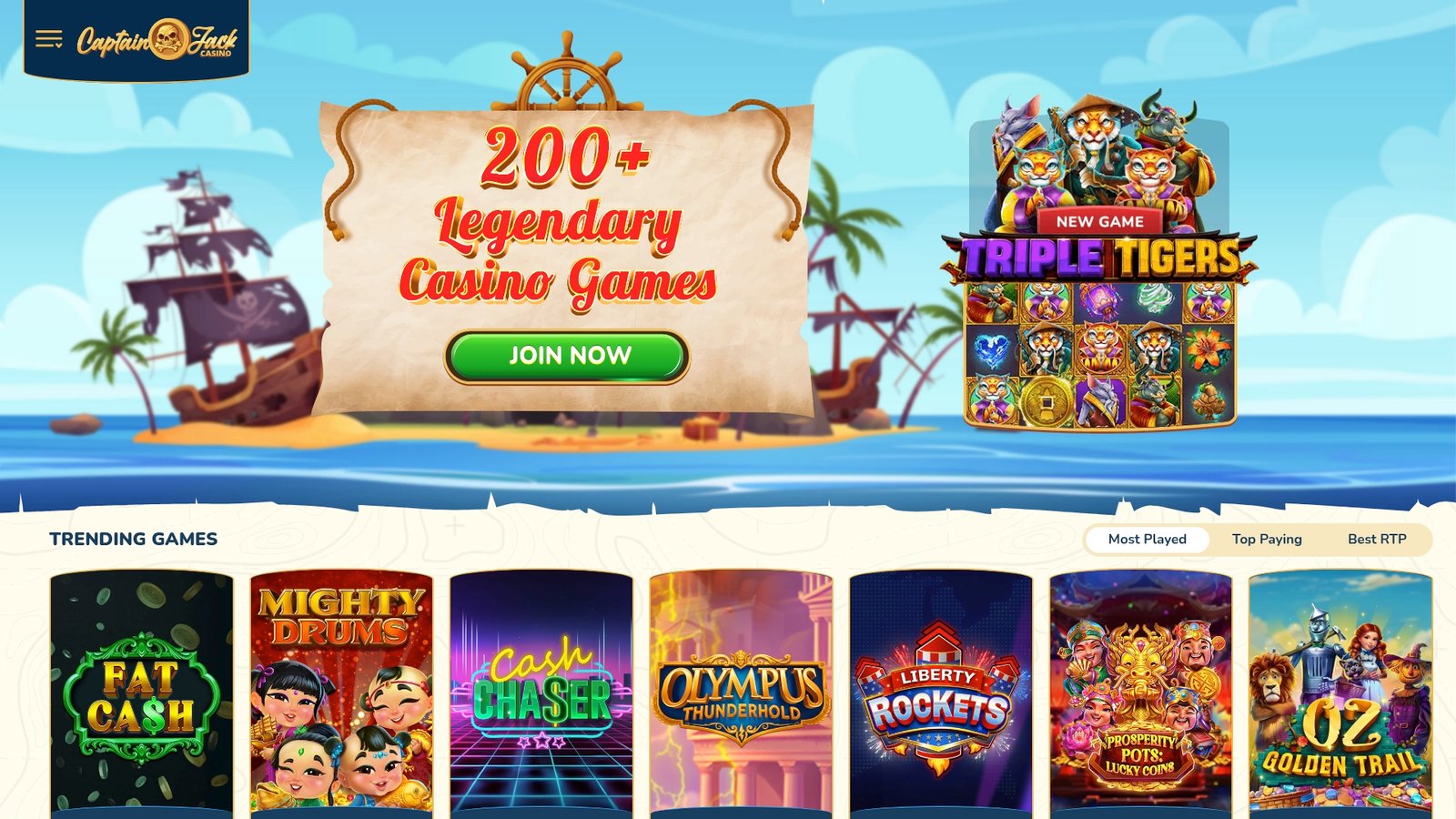 Official lobby screenshot of Captain Jack Casino