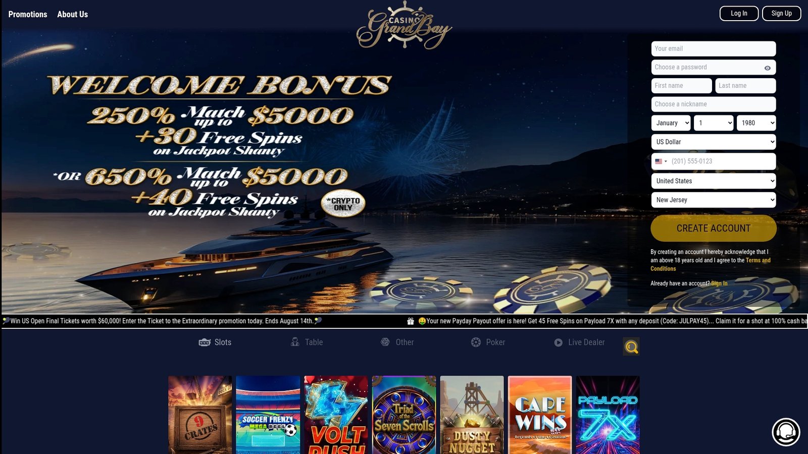 Official lobby screenshot of Casino Grand Bay