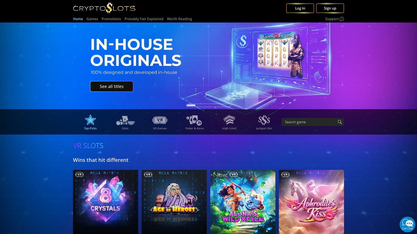 Official lobby screenshot of CryptoSlots Casino
