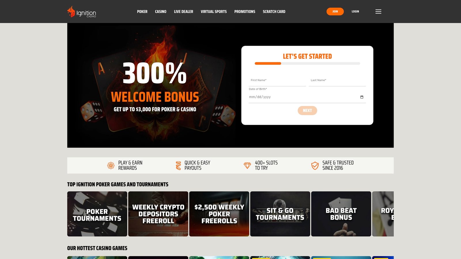 Official lobby screenshot of Ignition Casino