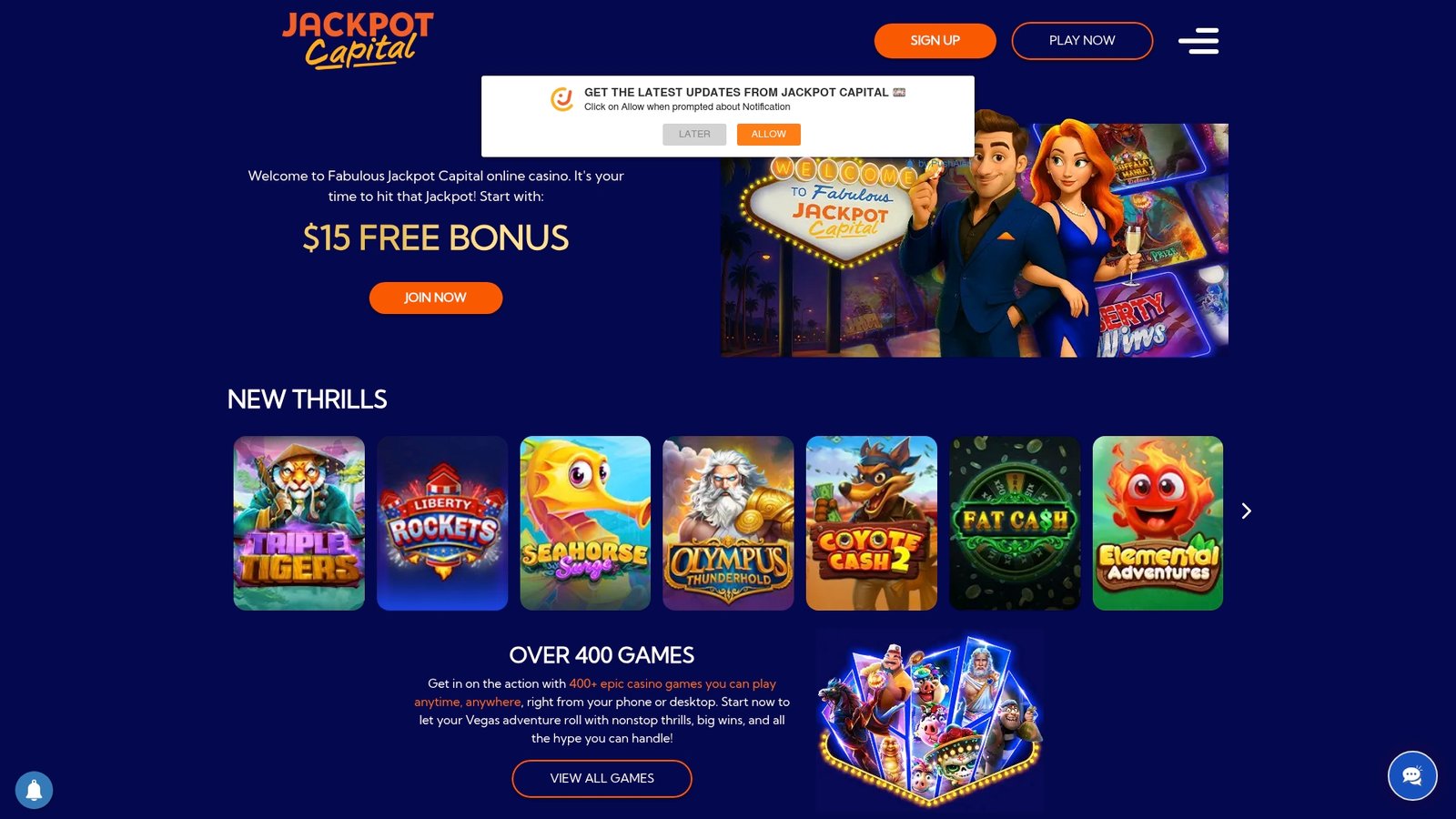 Official Jackpot Capital Casino lobby screenshot