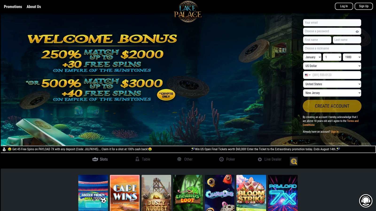 Official lobby screenshot of Lake Palace Casino