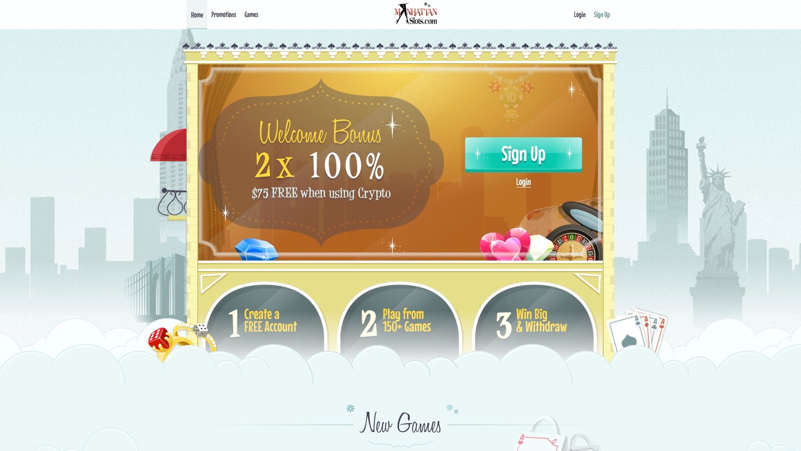 Official Manhattan Slots Casino lobby screenshot