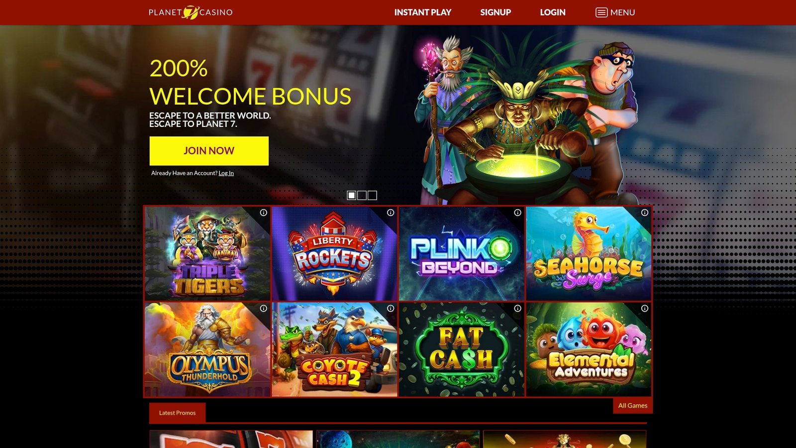 Official lobby screenshot of Planet 7 Casino
