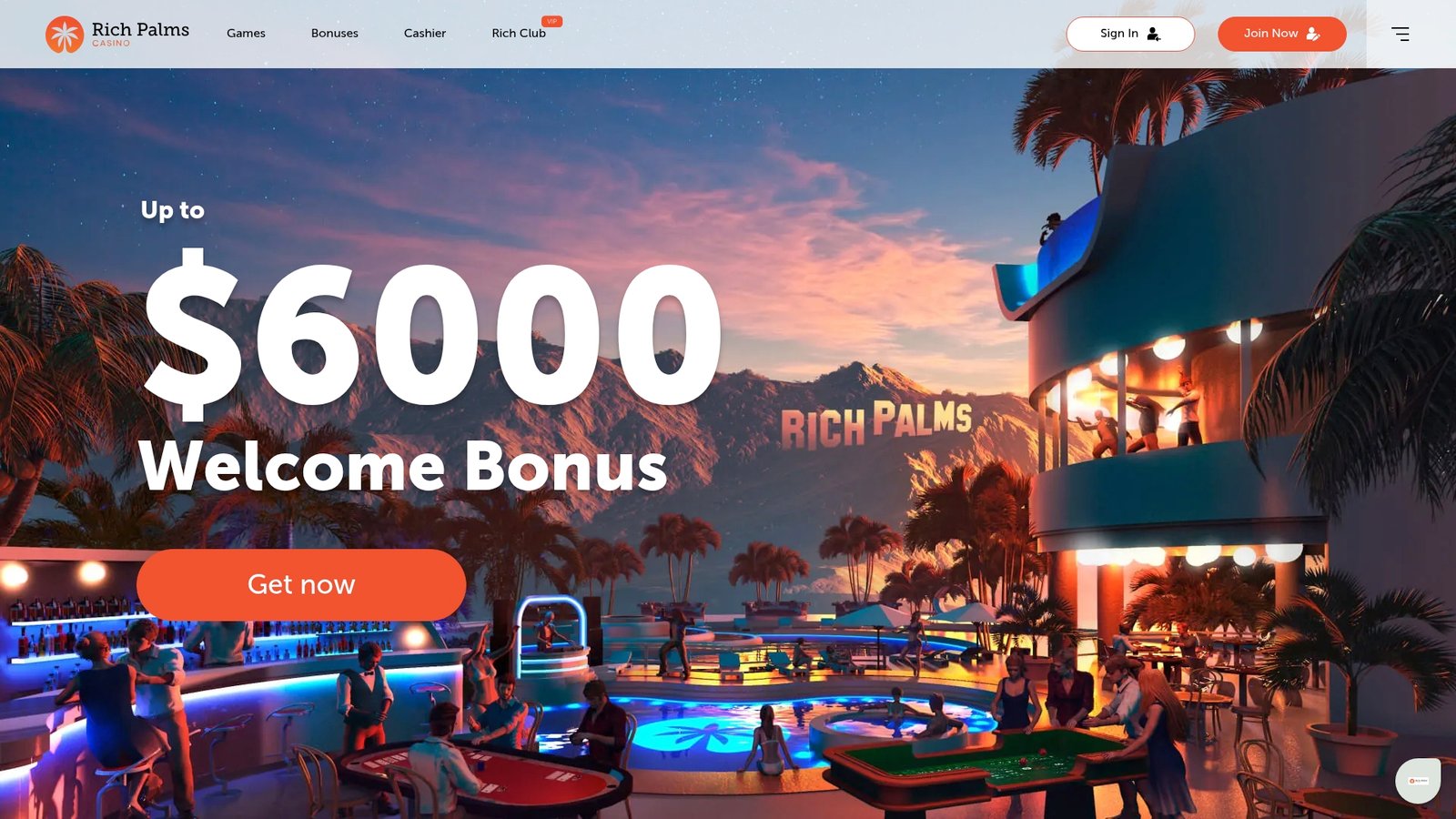 Official Rich Palms Casino lobby screenshot