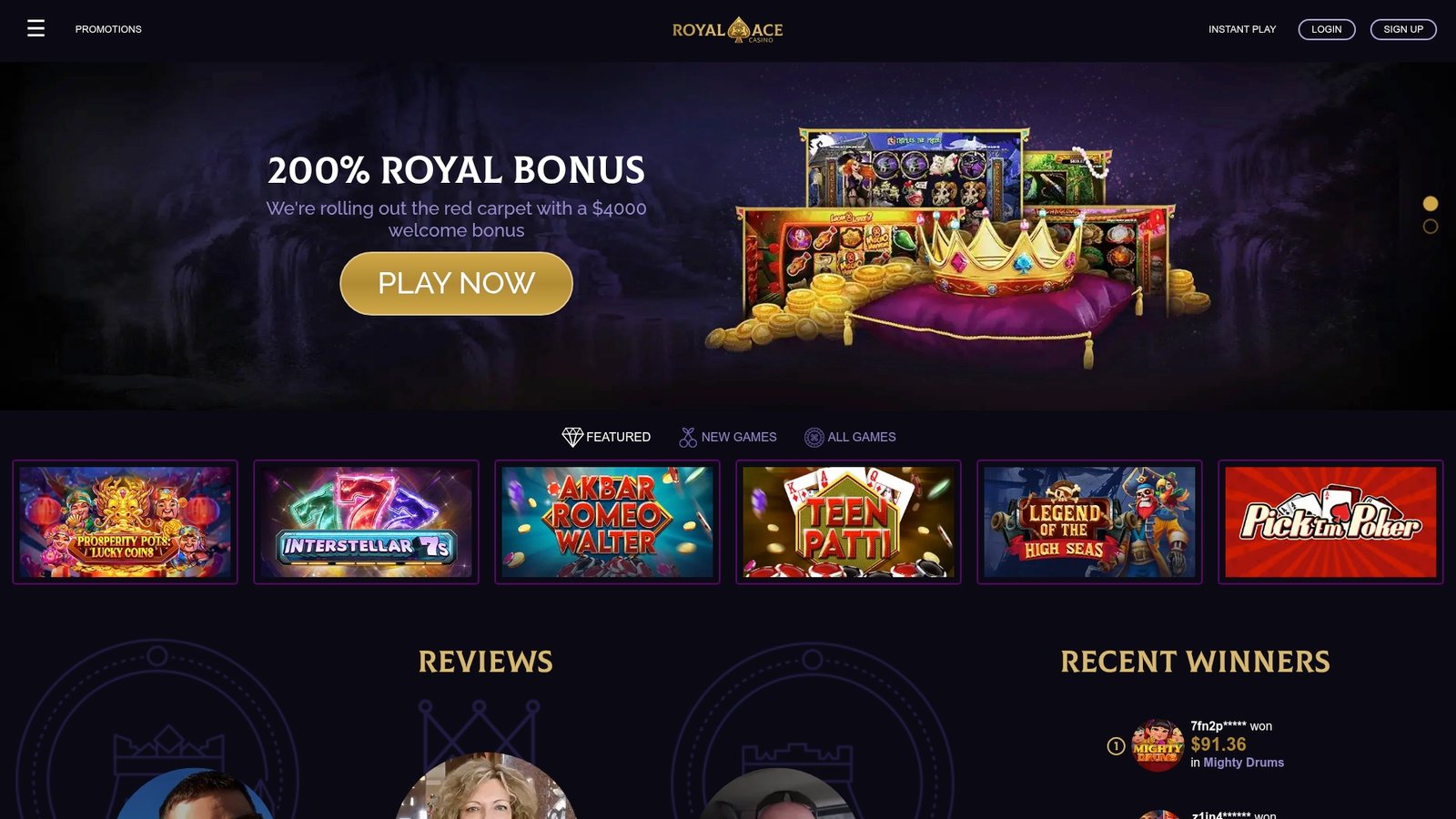 Official Royal Ace Casino lobby screenshot