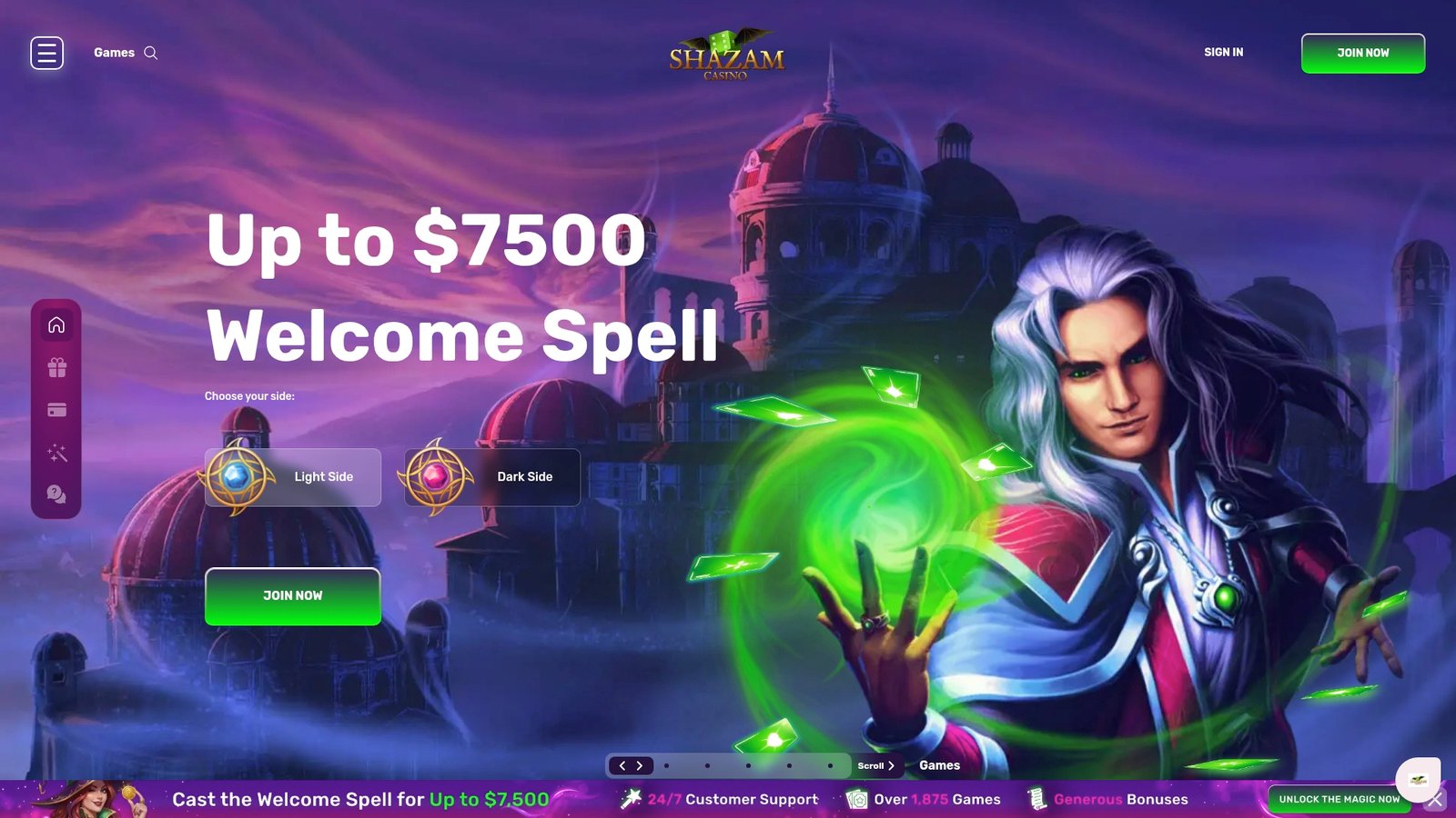 Official Shazam Casino lobby screenshot