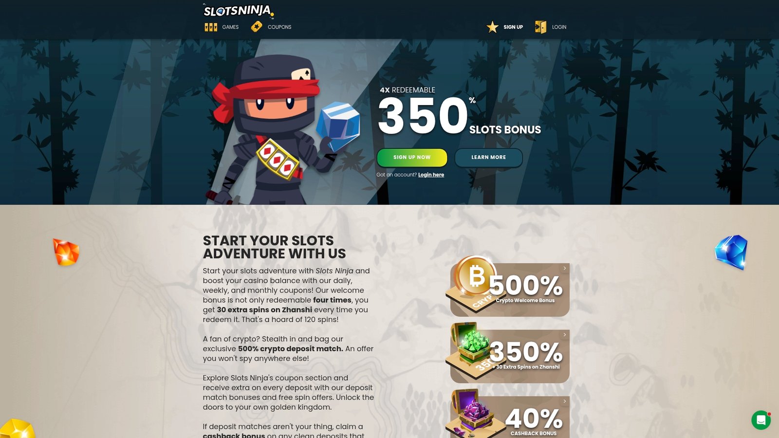 Official Slots Ninja Casino lobby screenshot