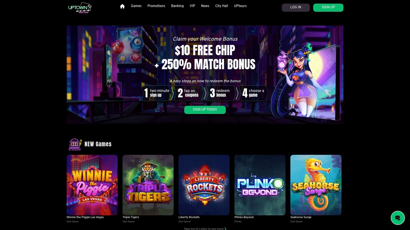 Official Uptown Aces Casino lobby screenshot